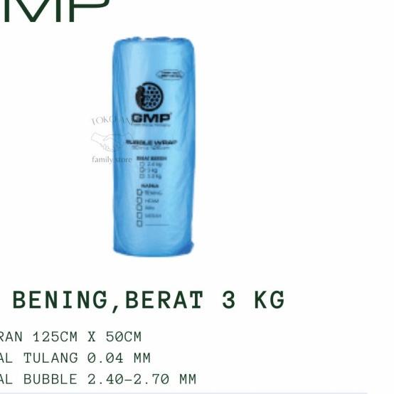

BUBBLE WRAP GMP HITAM / BENING 1 ROLL 3 KG - Bening