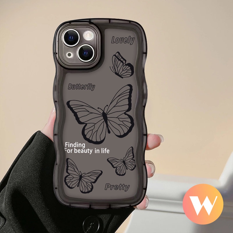 Ins Retro Hitam Butterfly Case Redmi Note11 11s 9 8 10 9s 9pro 11pro Plus 10s 10Pro Note10 Pro Max Plus Redmi A1 10A 10C 9T 9A 10 9 9C NFC Lembut Tpu Tepi Bergelombang Anti Jatuh Ponsel Cover