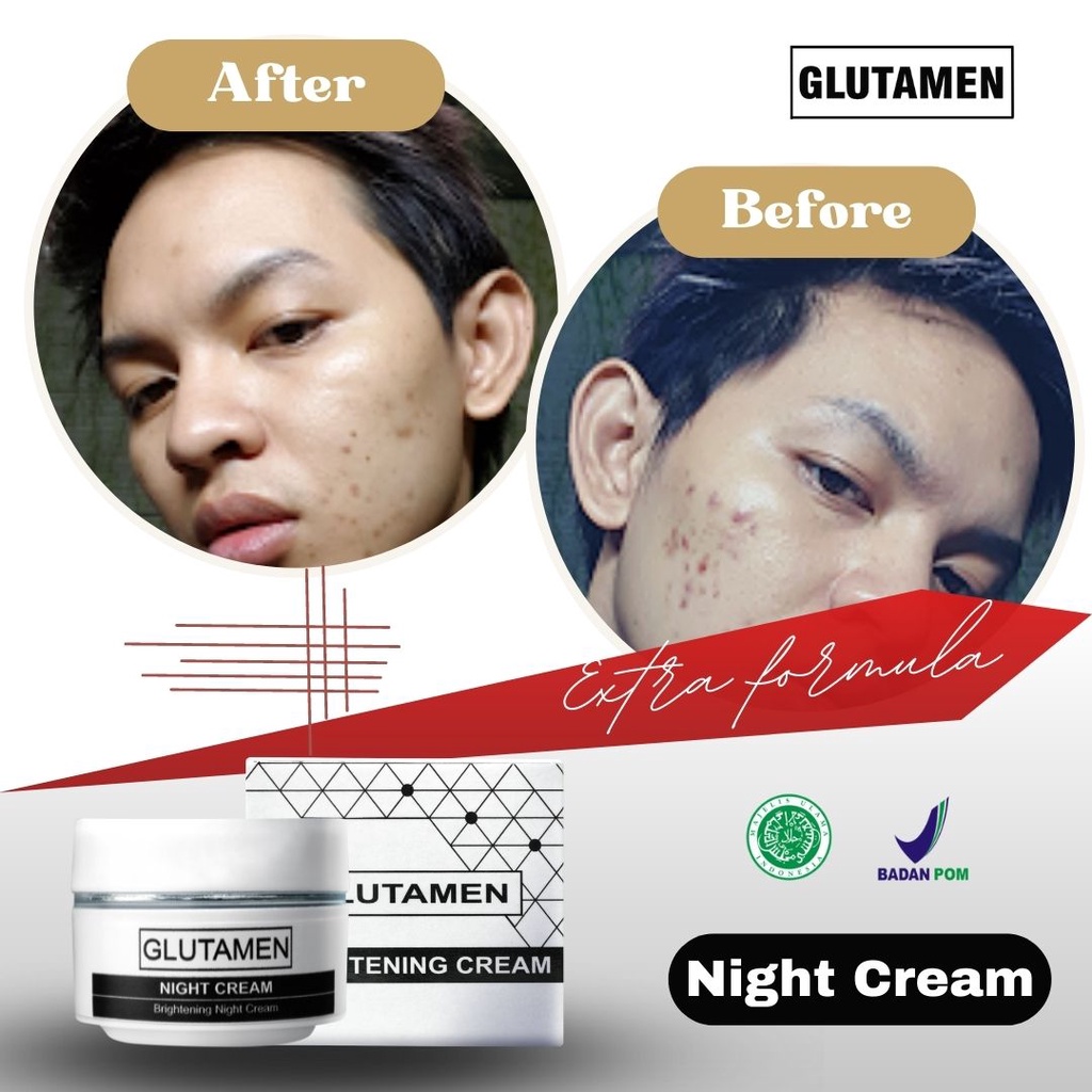Glutamen Skincare BPOM Cream Malam Night Brightening Krim Pemutih Wajah Kusam Glowing Penghilang Jer
