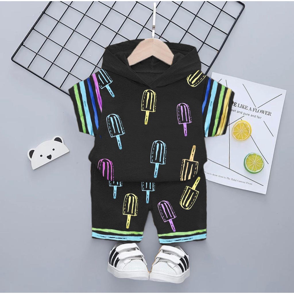 SETELAN ANAK KOAS HOODIE BAHAN KATUN UMUR 1-5 TAHUN MOTIF ES CREAM BAJU ATASAN ANAK LAKI LAKI PEREMPUAN TERBARU FASHION ANAK MASA KINI SETELAN KASUAL ANAK TERMURAH TERLARIS