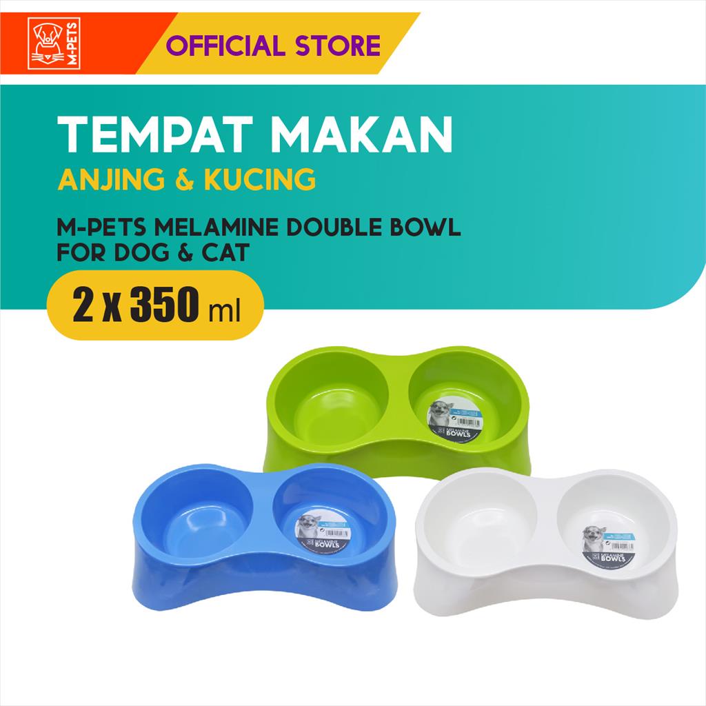 M-Pets Melamine Double Bowl 2x350 ml / Tempat Makan Anjing Kucing