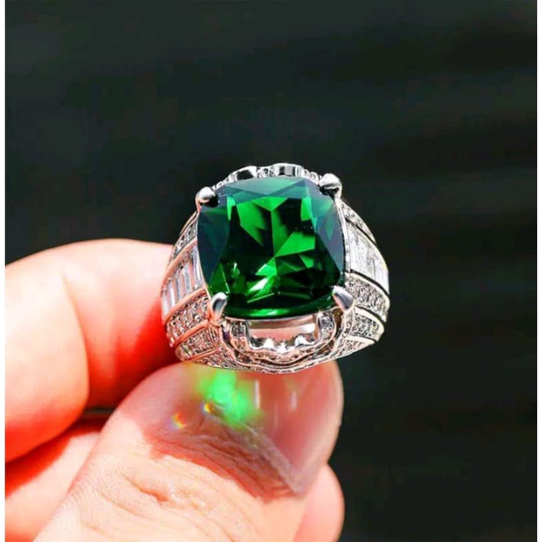 Cincin Perhiasan Batu Zambrud Ring Silver S925 | Untuk Pria Wanita