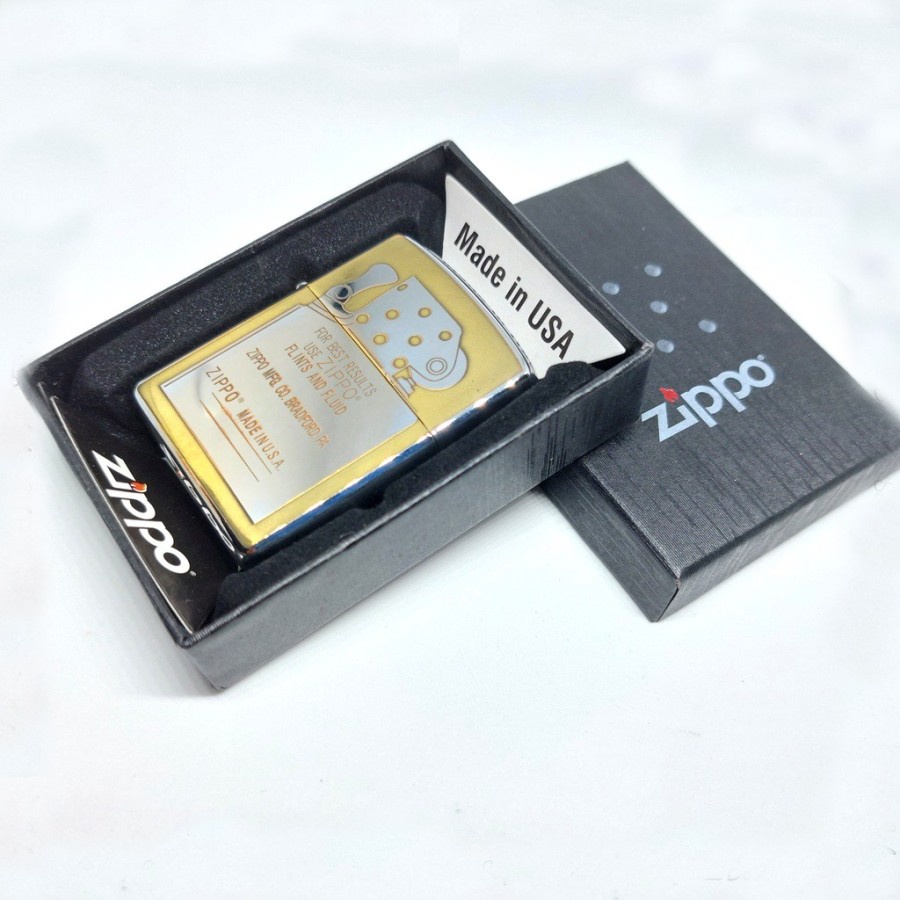 Korek Api Zippo Silver Dua Sisi Gold Lighter Guarantee Premium Unik