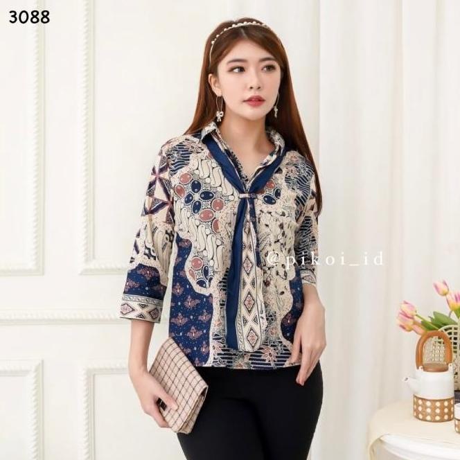 ATASAN WANITA BATIK MODERN / BAJU BATIK WANITA SYAL DASI BATIK PASTEL E84634ER