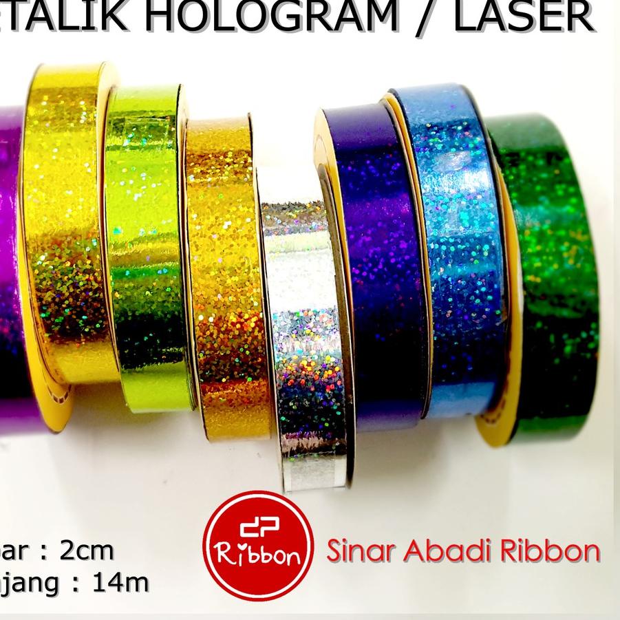 

⇹ RIBBON Pita Kado 2cm 3/4" METALIK HOLOGRAM LASER Jepang / Plastik 2 cm 18mm ↔