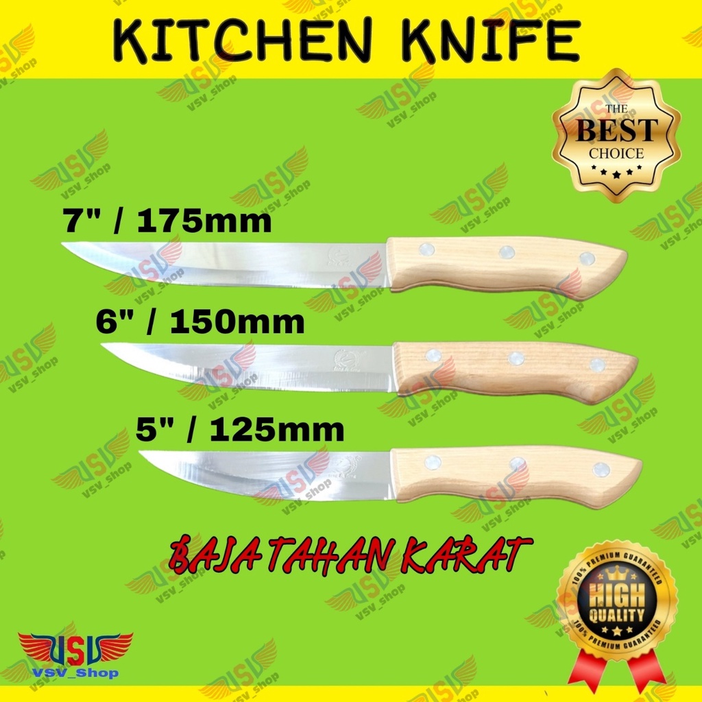 Pisau Dapur Gagang Kayu Premium Kitchen Knife 7&quot; Chef Knife Stainless Steel