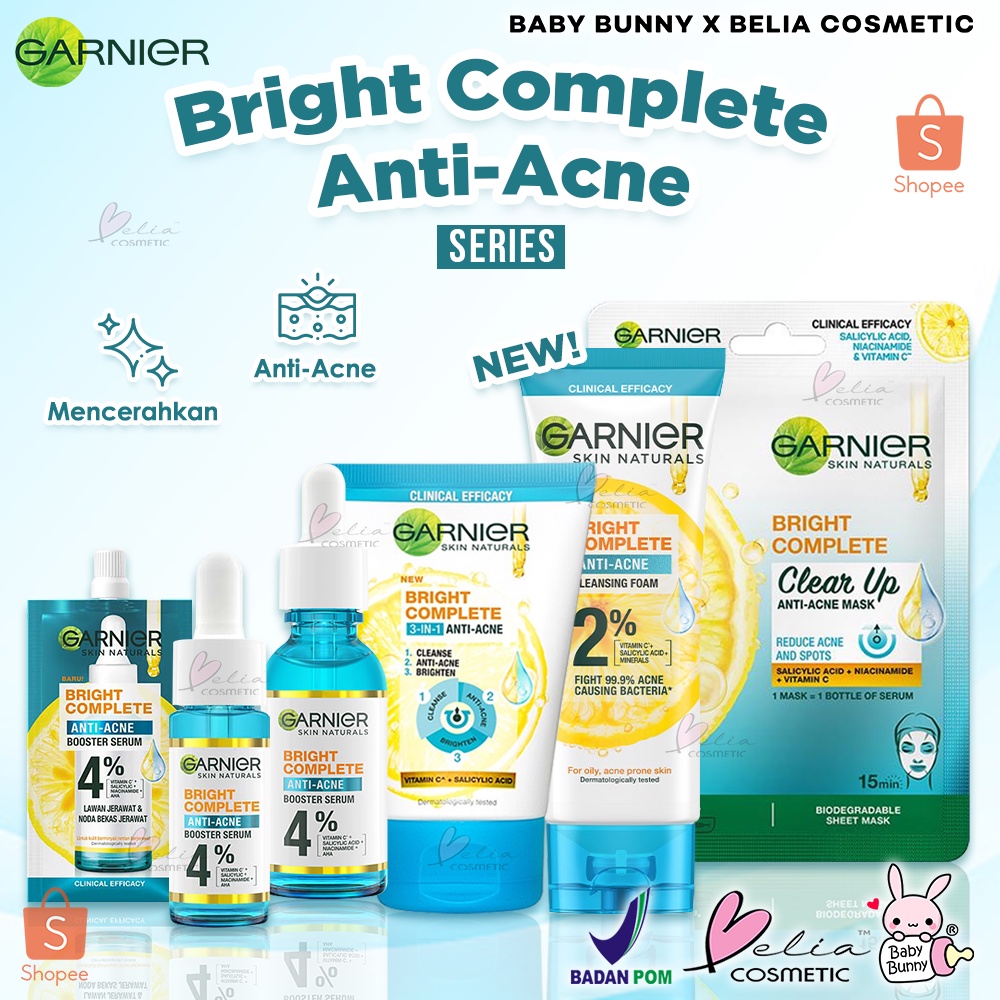 ❤ BELIA ❤ Garnier Bright Complete Anti Acne Series | Clear Up | Serum | Sachet | Face Wash | Masker Wajah | BPOM