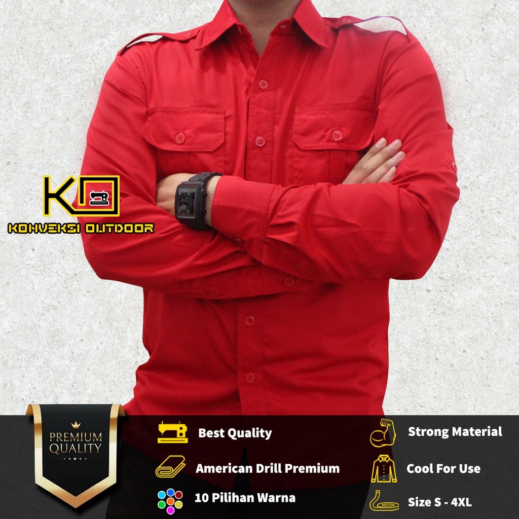 BAJU KEMEJA PDL OUTDOOR INDOOR LENGAN PANJANG - Seragam Kerja Kantor Group Kemeja Lapangan Outdoor Gunung Taktikal Comunitas Kemeja Dinas PDH PNS - Warna Merah Konveksi Outdoor