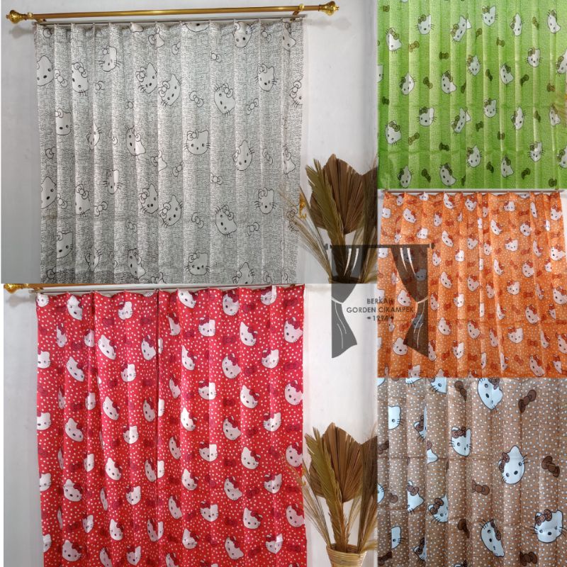 Gorden Hello Kity Coklat/Oren/Merah/Hijau/Putih | Gorden Pintu | Gorden Jendela | Gorden Plisket | G