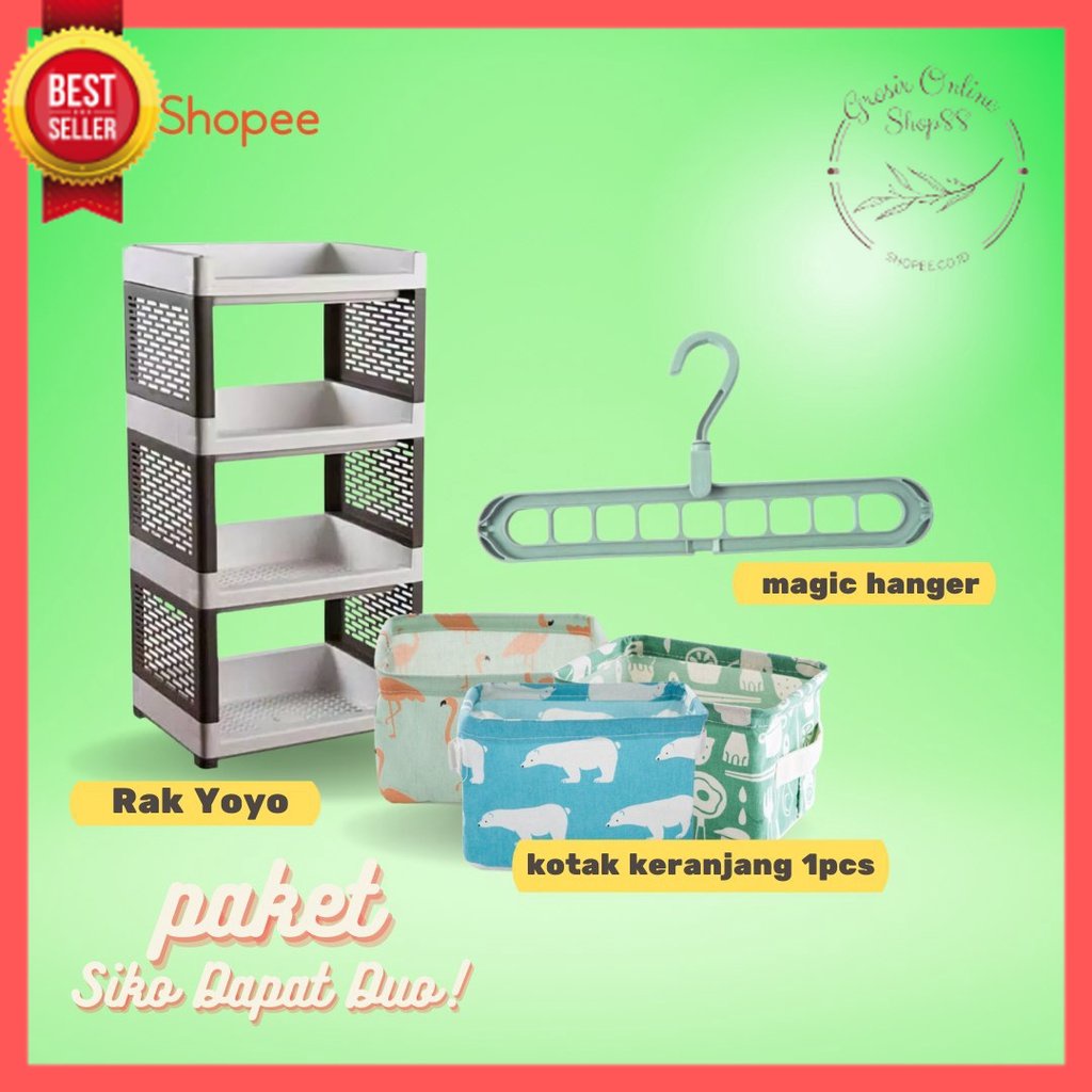 GOS - PAKET &quot;SIKO DAPAT DUO&quot; / RAK YOYO + KOTAK KERANJANG + MAGIC HANGER