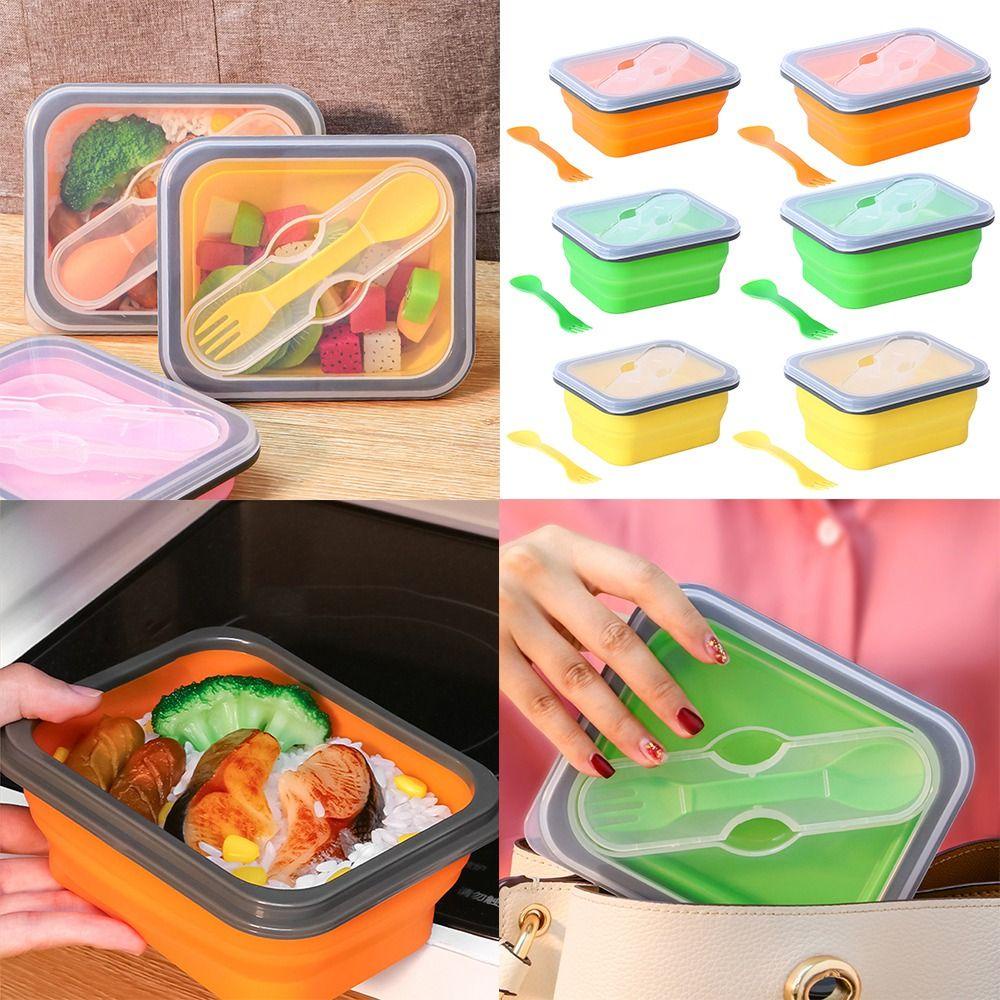 Top Lipat Bento Box Outdoor Rectangle Grid Microwavable Wadah Makanan Anti Bocor