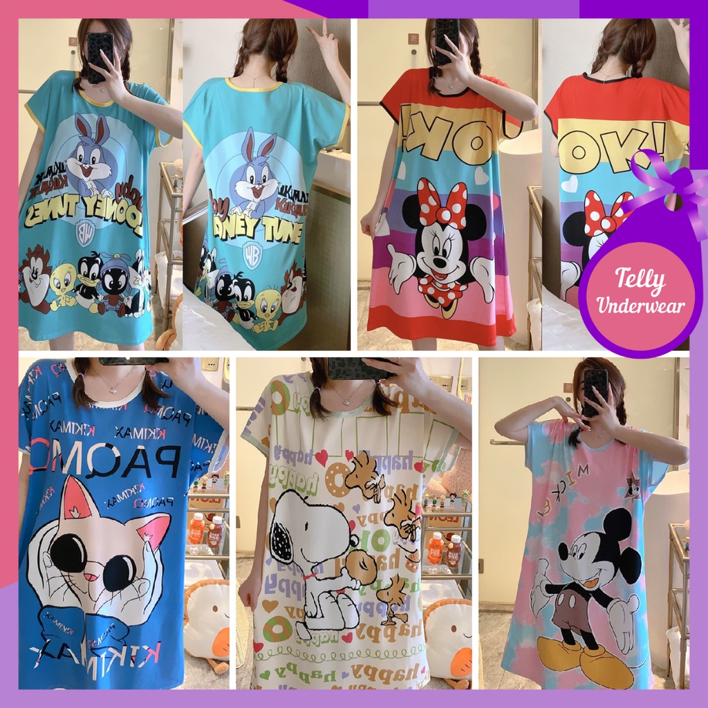 TELLY ➡️ 348 Daster Import Wanita Motif Lucu 1 Pcs - Daster Korea - Daster Baju Tidur All Size