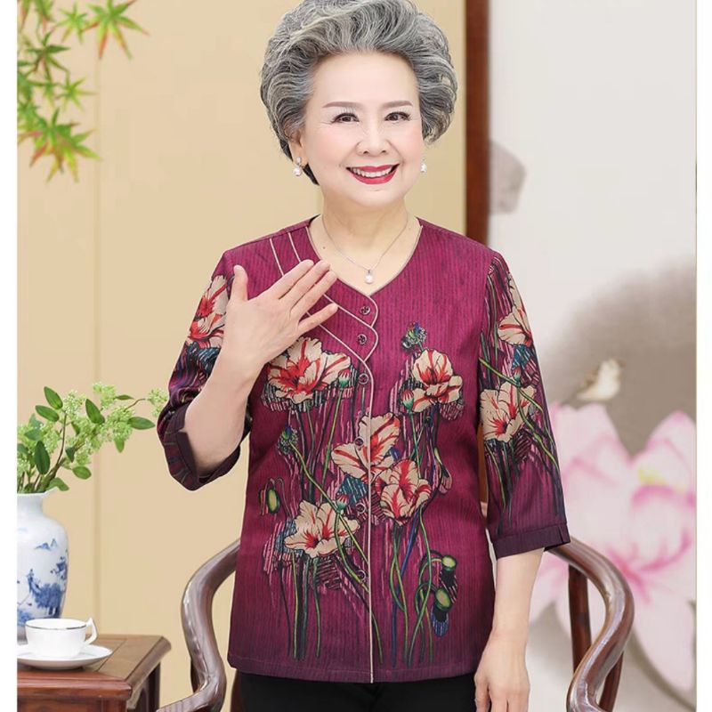 0002 Baju atasan blouse PRINTED FLORAL Chinese new year Imlek blose wanita dewasa paruh baya import 