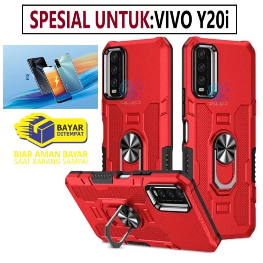 Case Armour VIVO Y20i Iring Cincin Magnetic Kesing Hp Protect kamera Premium Hard Case Standing Robot Pelindung Kamera