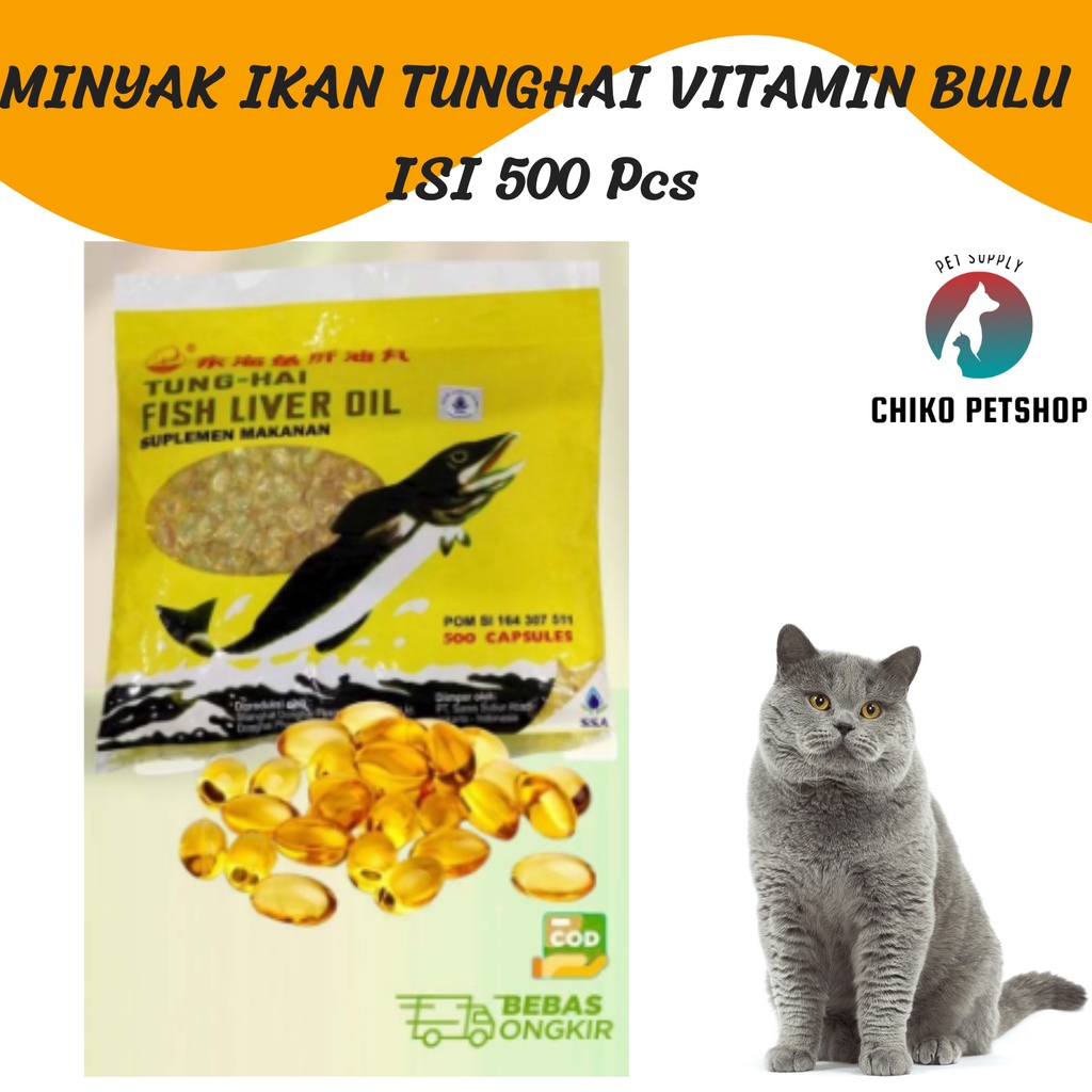 [1PACK] MINYAK IKAN TUNGHAI VITAMIN BULU ANJING/KUCING/KELINCI ISI 500 pcs