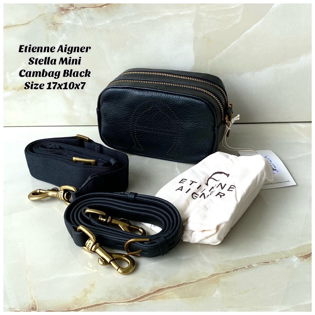 Tas Selempang Wanita Branded Etienne Aigner EA Stella Mini Camera Crossbody Bag Black Original