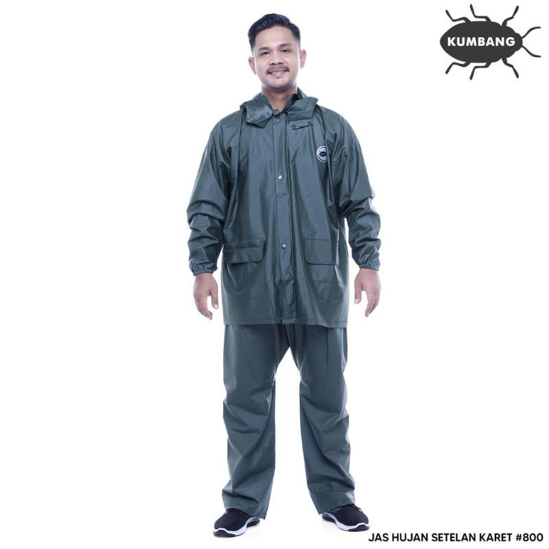 Jas Hujan Jaket Celana Bahan Karet Kumbang Kode 800 - Mantel Mantol Setelan Pria Wanita Dewasa KUMBANG KARET FULL RUBBER Like ASV