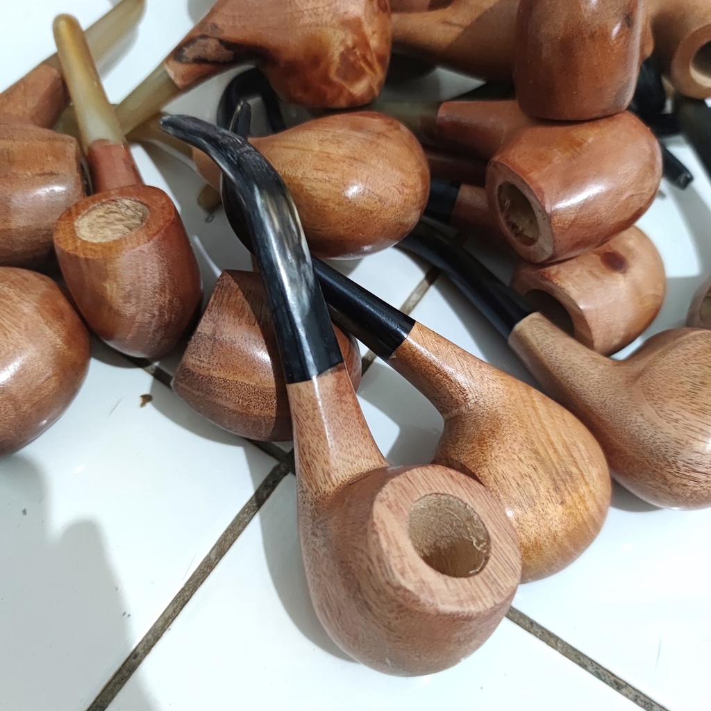 Pipa Cangklong bako bahan kayu mahoni dengan stem tanduk asli murah