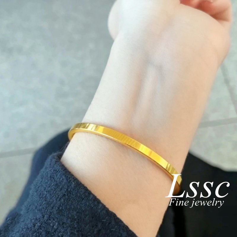 Gelang Titanium Wanita Anti Karat Emas 18K Elegan Sederhana Fashion Korea Aksesoris Perhiasan