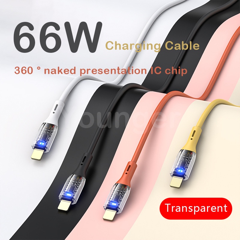 Kabel Data / Charger 66W Fast Charging 6A Transparan Dengan Lampu Untuk Iphone