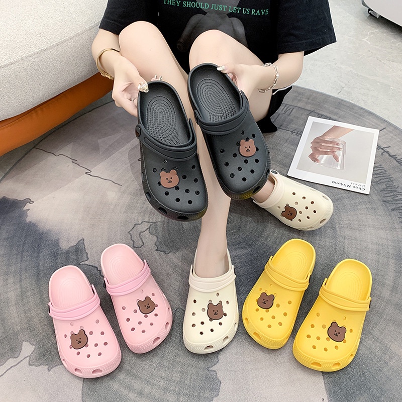 FY Sandal Slip On Wanita Motif Bear Simple Bahan Karet Empuk Elastis