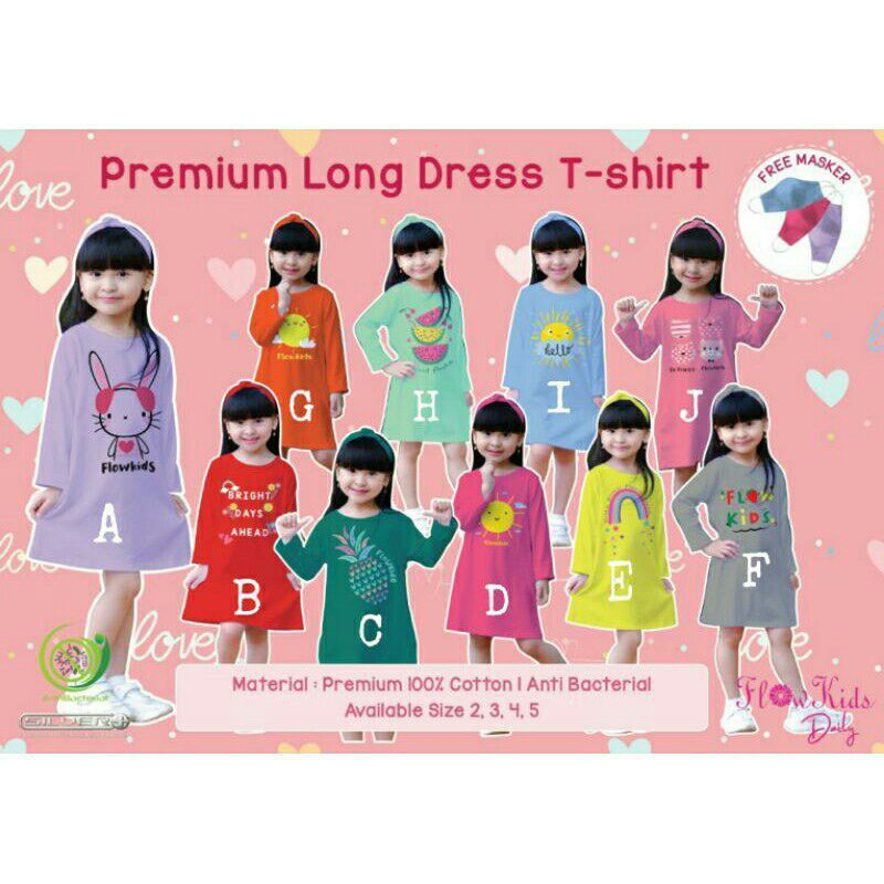 Premium long dress tshirt  by DAILY PREMIUM LONG DRESS T-SHIRT FLOWER KIDS nablfashion