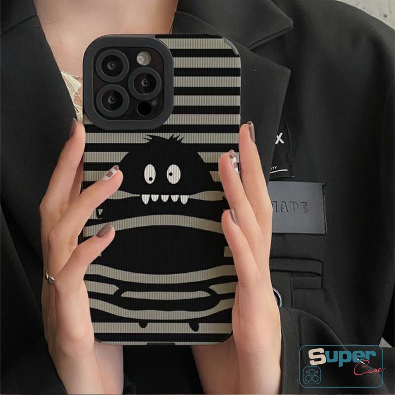 Soft Case Bahan Kulit Tekstur Garis Monster Kecil Untuk iPhone 11 14 13 12 Pro Max 7 8 Plus XR 7Plus X XS Max 14Pro Max