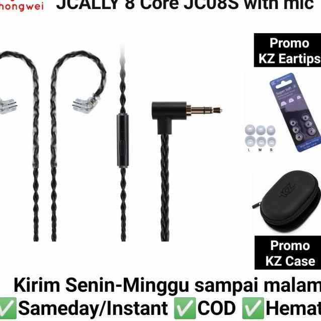 JCALLY JC08S With Mic KABEL UPGRADE for KZ ZSN Pro X KZ DQ6 KZ EDX Pro - Pin B /Dual Pin, No Promo