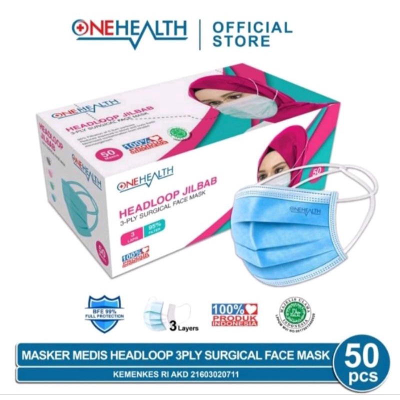 Masker Medis Headloop Hijab 3 Ply Onehealth