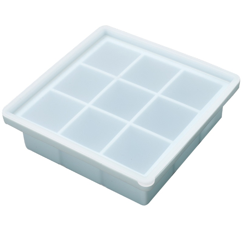 Mary 1pak Ice Cube Tray Silicone Nampan Es Dengan Tutup Grade Cetakan Es Batu Cetakan 9-Grid Mudah Dilepaskan Cetakan Es Batu