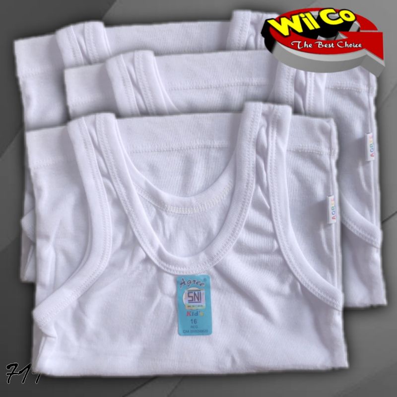 K711 - (hrg satuan) KAOS SINGLET ANAK AGREE  WARNA PUTIH POLOS UNTUK USIA 6 BLN - 15 TH