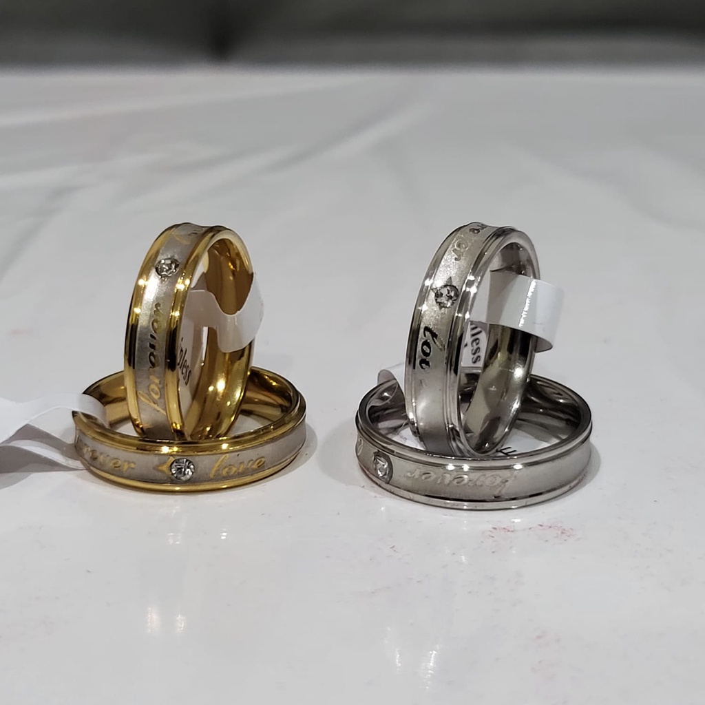 Cincin COUPLE pasangan Udah Dapat 2 Pcs  Cincin, Perak Stainless Steel Love Forever