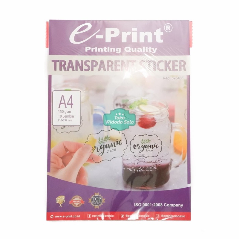 

1 PACK (ISI 10) Stiker Foto Putih ePrint Transparent Sticker A4 150gsm Printer Paper