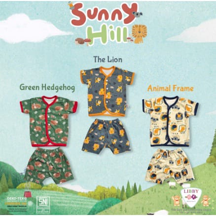 LIBBY Baju/ Setelan Baju Pendek Kancing Depan Libby 0-3M 3-6M SML