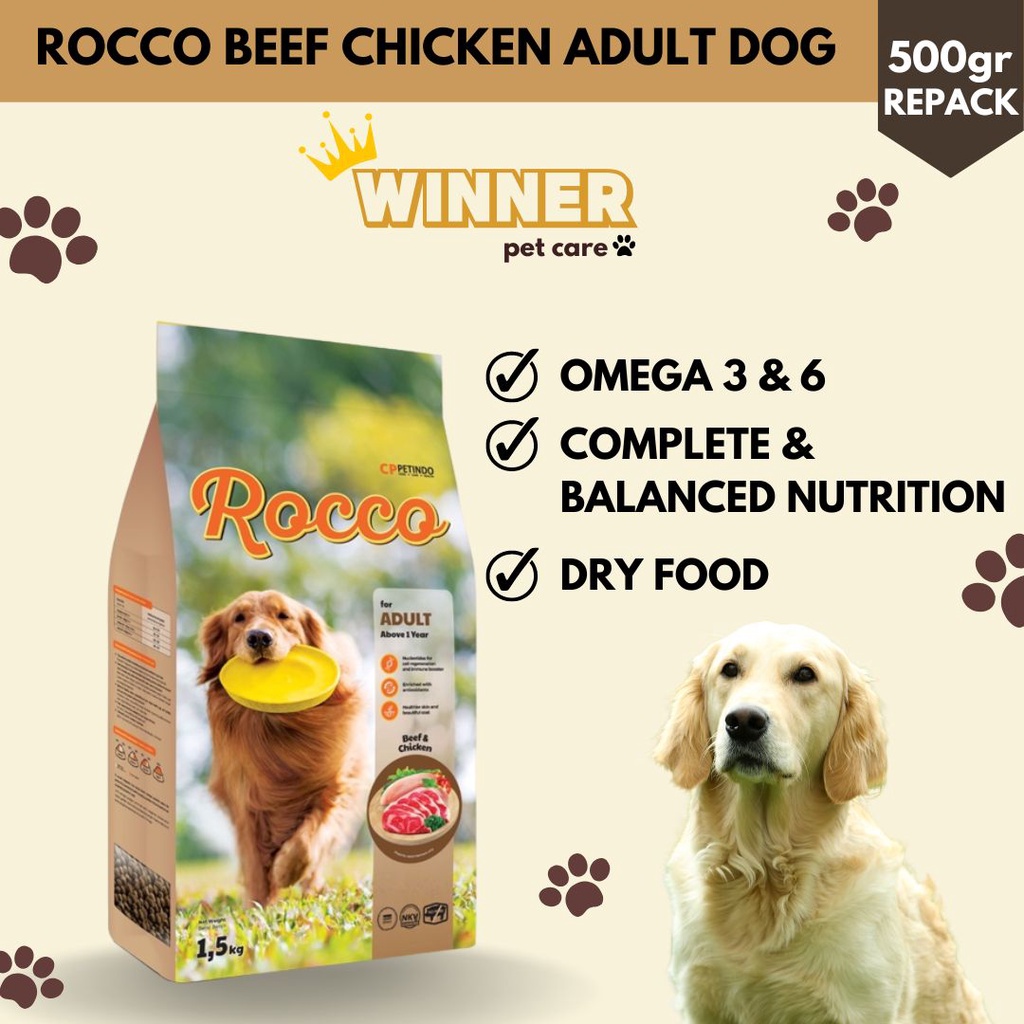 Rocco Beef Chicken Adult Dog Food Repack 500gr