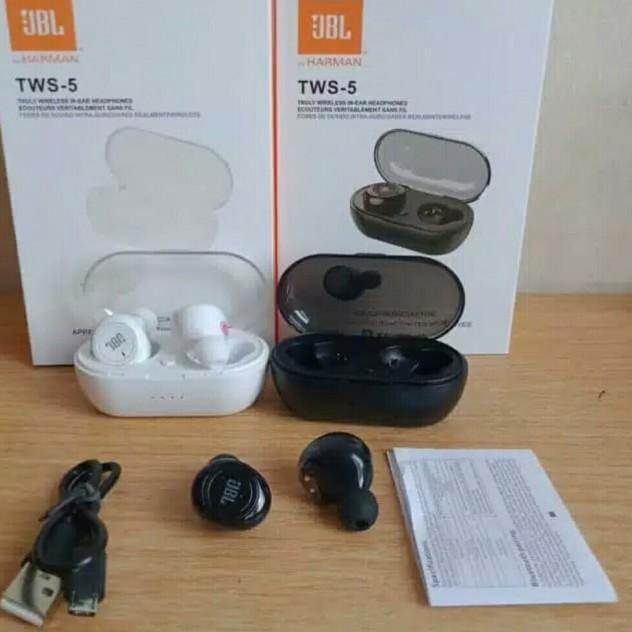 Headset Bluetooth 5.0 JBL TWS5 Stereo Earphone Bluetooth TWS 5 - Hitam