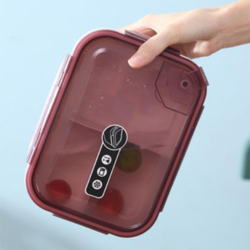 Solighter Lunch Box Microwavable Rectangle Grid Wadah Makanan Anti Bocor