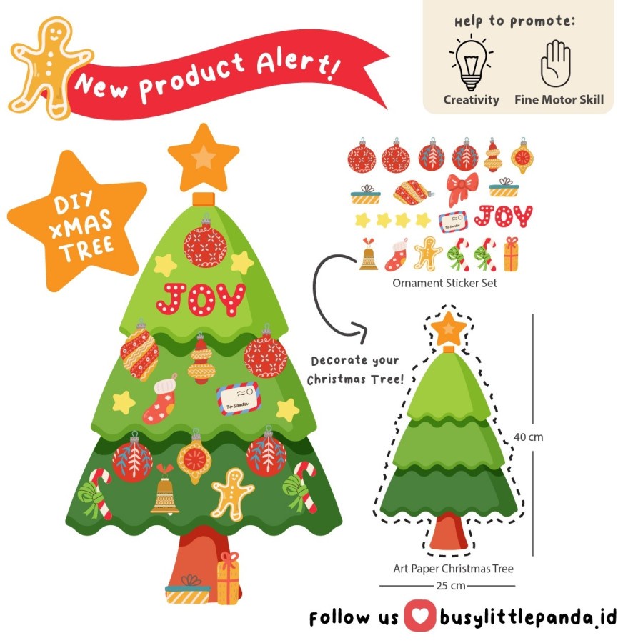 Mainan Montessori Aktivitas DIY Anak Menghias Pohon Natal Kertas