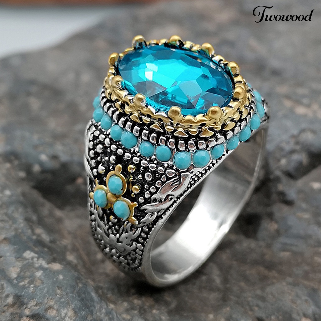 Cincin Berlian Imitasi Biru Turquoise Sparkling Gaya Vintage Untuk Pria