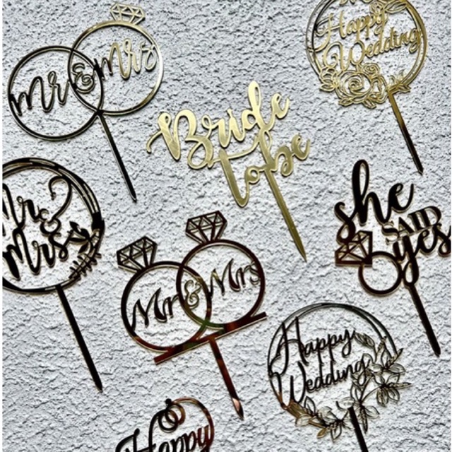 cake topper wedding, pernikahan happy anniversary hiasan cake kue tancap bahan acrylic
