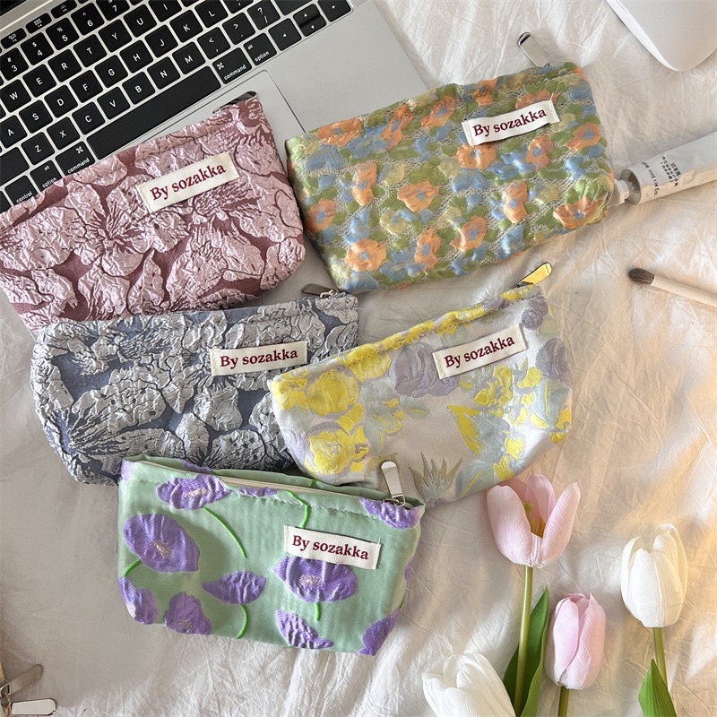 dompet kunci pouch kosmetik serbaguna multifungsi tempat pensil motif bunga aksesoris fashion korea wanita perempuan cantik premium berkualitas viral kekinian murah import aesthetic tas pulpen stationery sekolah kerja PO11