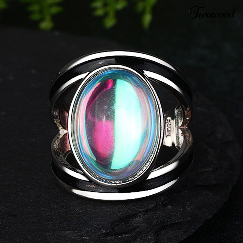 Cincin Batu Bulan Imitasi Bentuk Oval Besar Warna-Warni Untuk Wanita