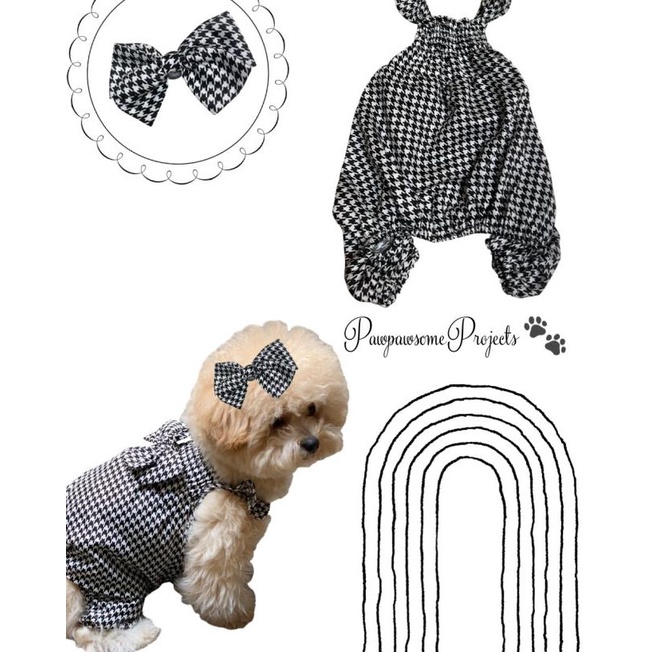 baju anjing poodle jumpsuit houndstooth free pita pawpawsome projects - Hitam, S