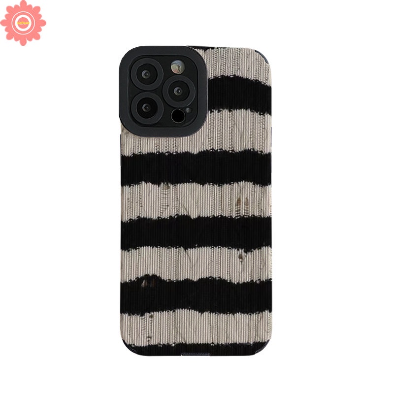 Soft Case Silikon Tekstur Kulit Garis Hitam Putih Tahan Banting Untuk iPhone 11 14 13 12 Pro Max 7Plus XR X XS Max 7 8 Plus