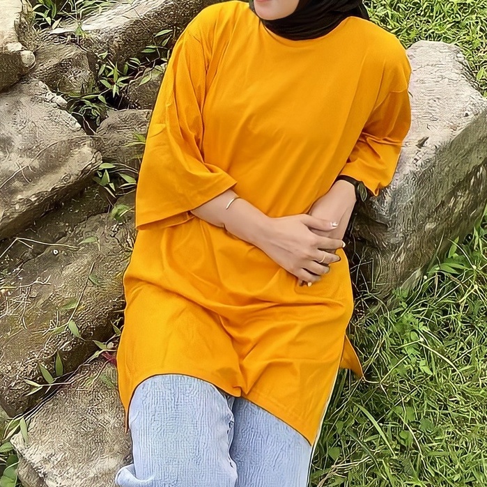 Atasan T shirt Basic oversize top kaos jumbo polos wanita hijab lengan 7/8