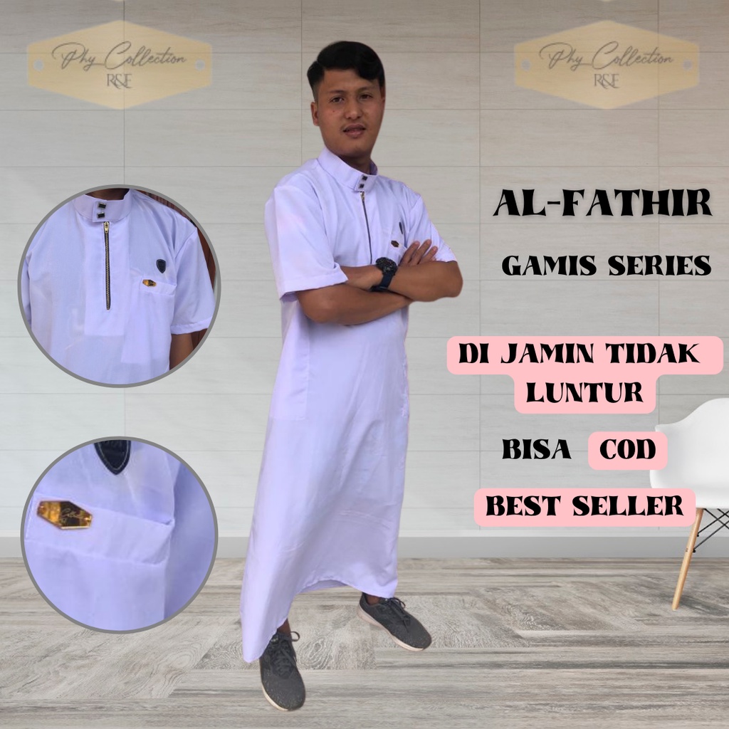 AL-FATHIR Gamis Jubah Polos Laki Laki Dewasa Gamis Pria Muslim Jubah Lengan Pendek Ikhwan Premium Ukuran S M L XL XXL XXXL