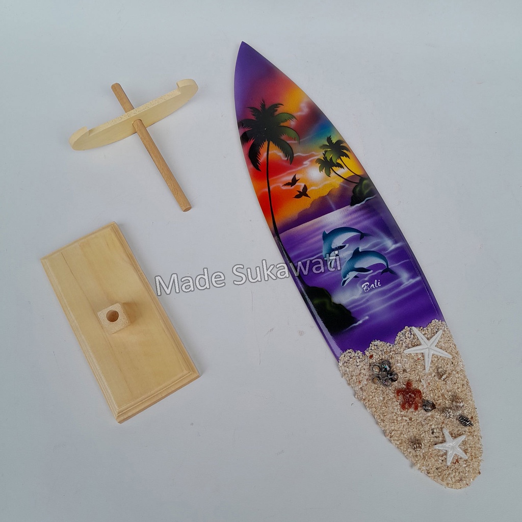 Hiasan meja pajangan miniatur papan surfing bali 40cm warna hitam ukir