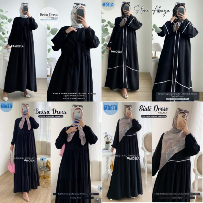 DRESS HITAM POLOS GAMIS HITAM BAISA BIUMI HANE HEIRA SIUTI SILMI LILCI ISANA DRESS ORI BY MOELA