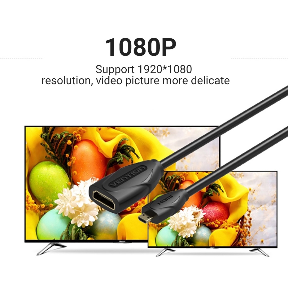 (Bisa Cod) Vention Kabel Micro HDMI Male to HDMI Standard Female 1080p 60Hz ABB