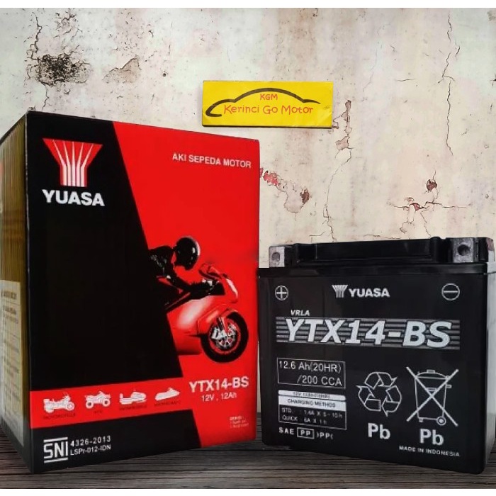 YUASA AKI MOTOR YTX14BS YTX14-BS MF ACCU MOTOR BESAR MOGE